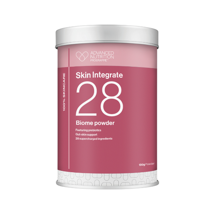 Advanced Nutritiion Programme Skin integrate 28 rofima se morfi skonis (30 doseis) Eis ugian tou axona enterou – dermatos! To Skin Integrate 28 einai ena rofima se morfi skonis pou periexei 28 isxura sustatika, opos futikes ines, prebiotika, aminoxea, bitamini C kai psevdarGyro ga tin upostirixi tis ugias tou enterou, tou dermatos kai tis sunolikis evexias, se mia mono dosi.
