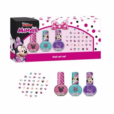 LORENAY SPAIN Minnie Disney Junior ( Nail art set )  Περιέχει 3 Παιδικά Βερνίκια (Γαλάζιο Φούξια και Λιλά) και Αυτοκόλλητα