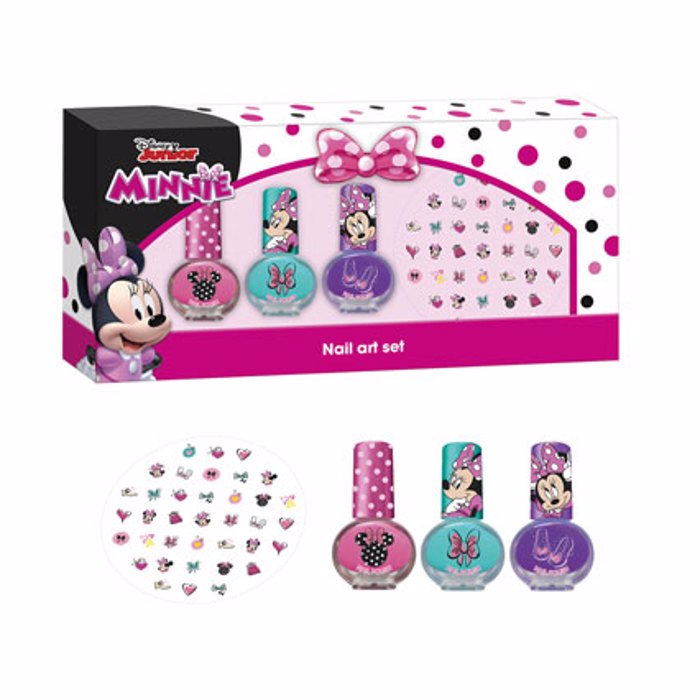 LORENAY SPAIN Minnie Disney Junior ( Nail art set )  Περιέχει 3 Παιδικά Βερνίκια (Γαλάζιο Φούξια και Λιλά) και Αυτοκόλλητα