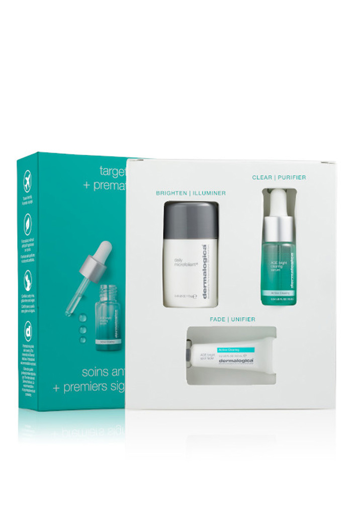 Dermalogica Clear And Brighten Kit Paketo Peripoiisis Prosopou (3 Proϊonta) - Meionei tin Emfanisi ton Akneϊkon Blabon kai ti Gransi tou Dermatos  - Daily Microfoliant 13 g  AGE Bright Clearing Serum 10 ml  Clearing Skin Wash 50 ml 