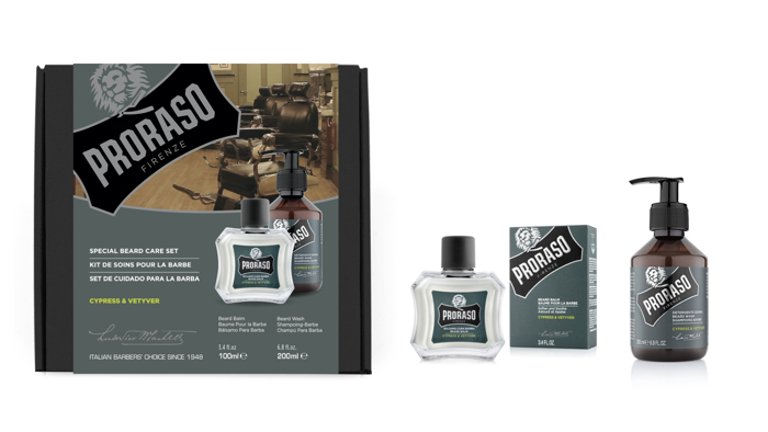 Proraso  Duo Pack Beard Gift Cypress and Vetyver, Beard Balm & Beard Shampoo 