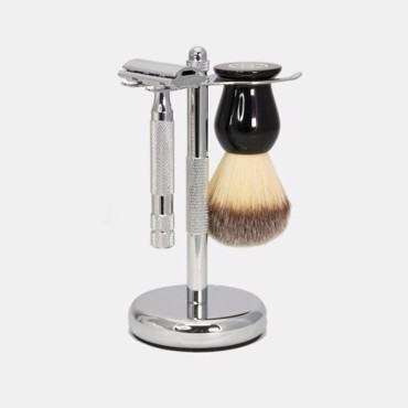 Rockwell Shaving Set with 2C Adjustable Razor,white chrome plated stand & synthetic brush