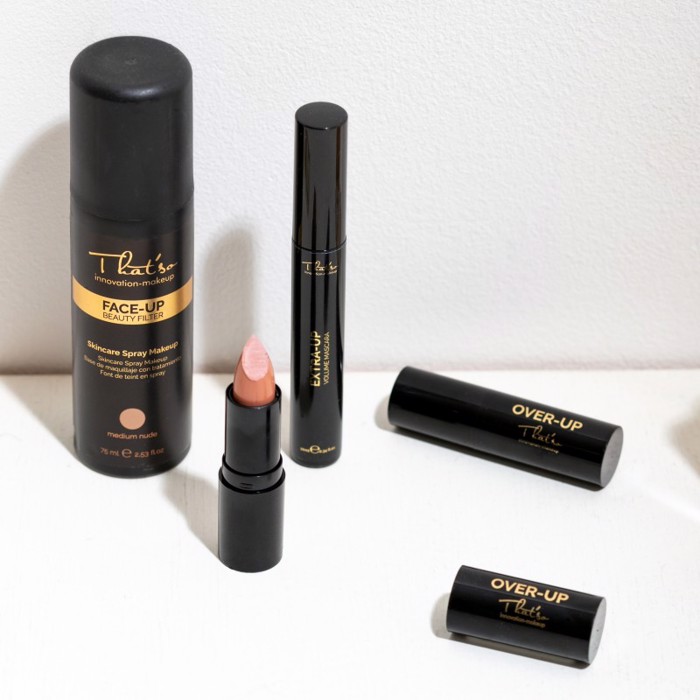 That'so Face Up & HD Face Brush & Over Up Lipstick Kit (3 Proϊonta) - Face Up Kainotomo Makeup Sprei - Light Nude & Face Brush Pinelo Makigaz Kabuki & Over Up Lipstick Mat uperenudatiko Kragon Makras Diarkeias - Nude