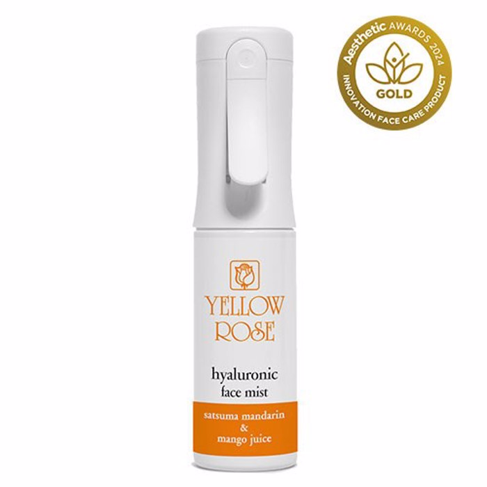 Yellow Rose HYALURONIC FACE MIST SATSUMA & MANGO Mist prosopou me ualouroniko oxu, ekxulisma iaponikon mantarinion Satsuma kai xumo Manggo. Tononei, drosizei kai prosferei gigri enudatosi, lampsi kai freskada 90ml