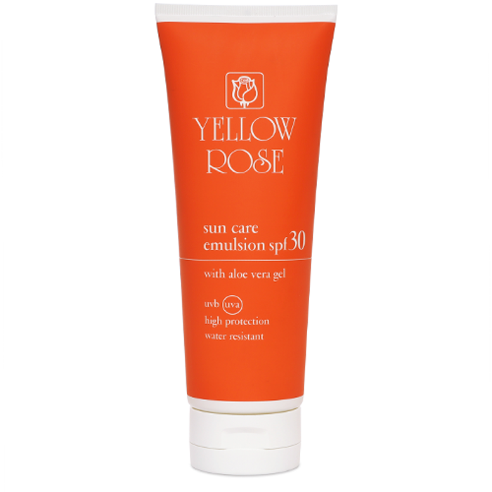 Yellow Rose SUN CARE EMULSION SPF 30 UVB (UVA) Antiliako, enudatiko glaktoma somatos me xumo Alois, ekxulisma lefkou Tsagou kai Lukopenio. Me exairetika apali ufi, aplonetai efkola kai aporrofatai gigra 250ml